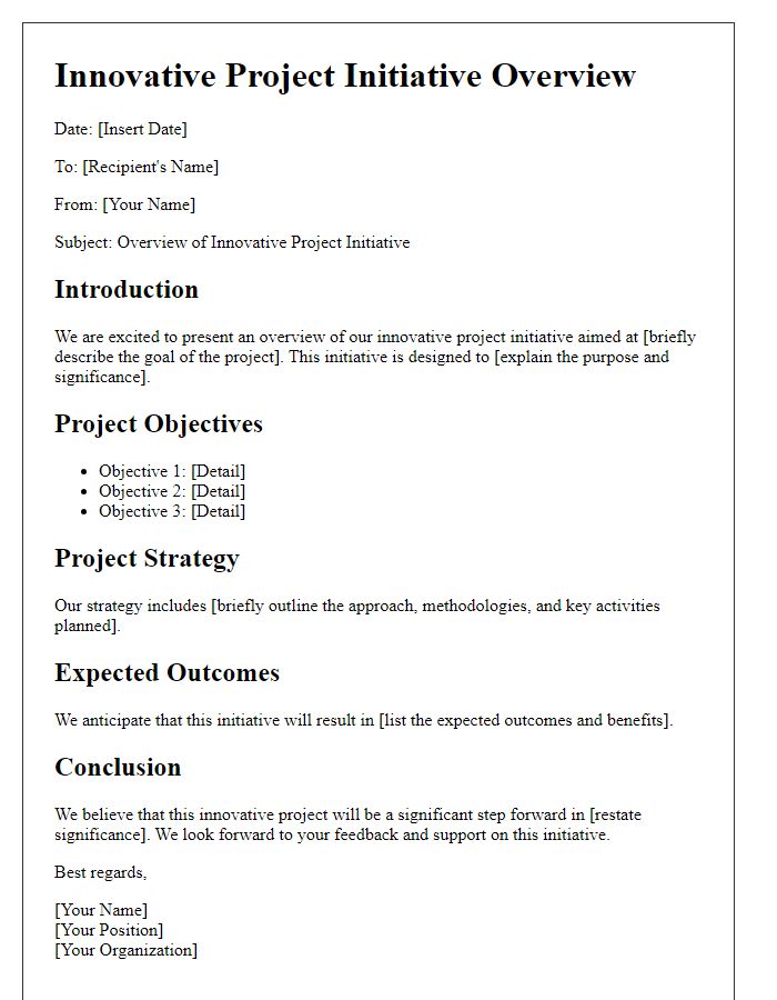 Letter template of innovative project initiative overview