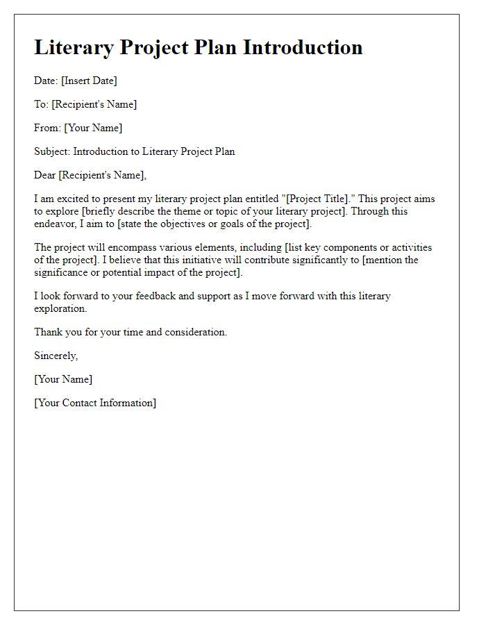 Letter template of literary project plan introduction