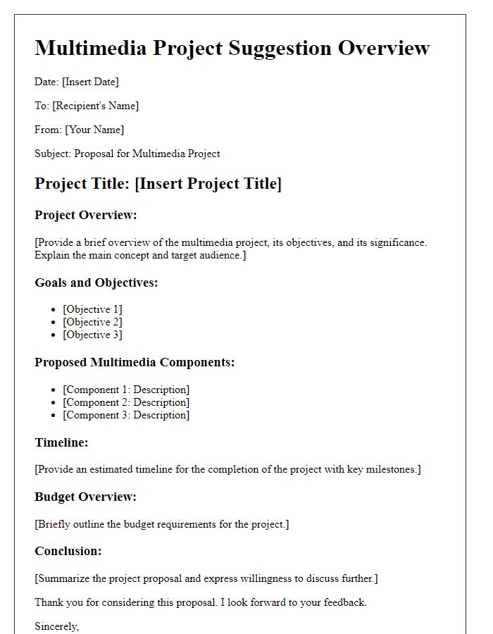 Letter template of multimedia project suggestion overview