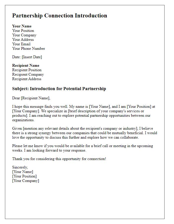 Letter template of partnership connection for networking introduction