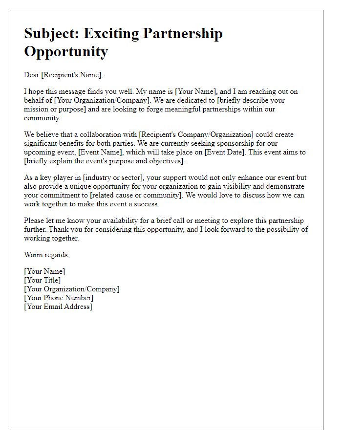 Letter template of partnership outreach for sponsorship introduction