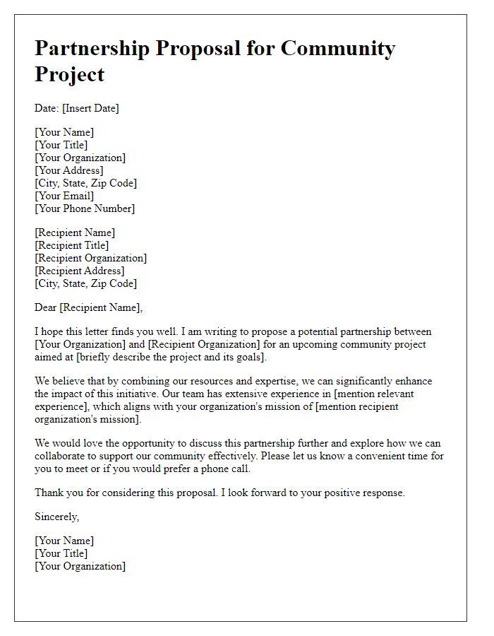 Letter template of partnership suggestion for community project introduction