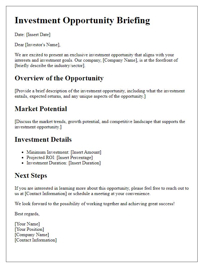 Letter template of investment opportunity briefing