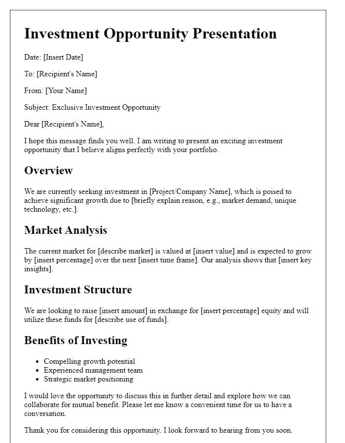 Letter template of investment opportunity presentation