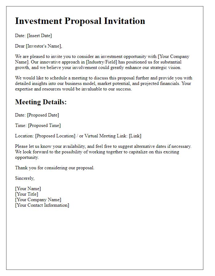 Letter template of investment proposal invitation