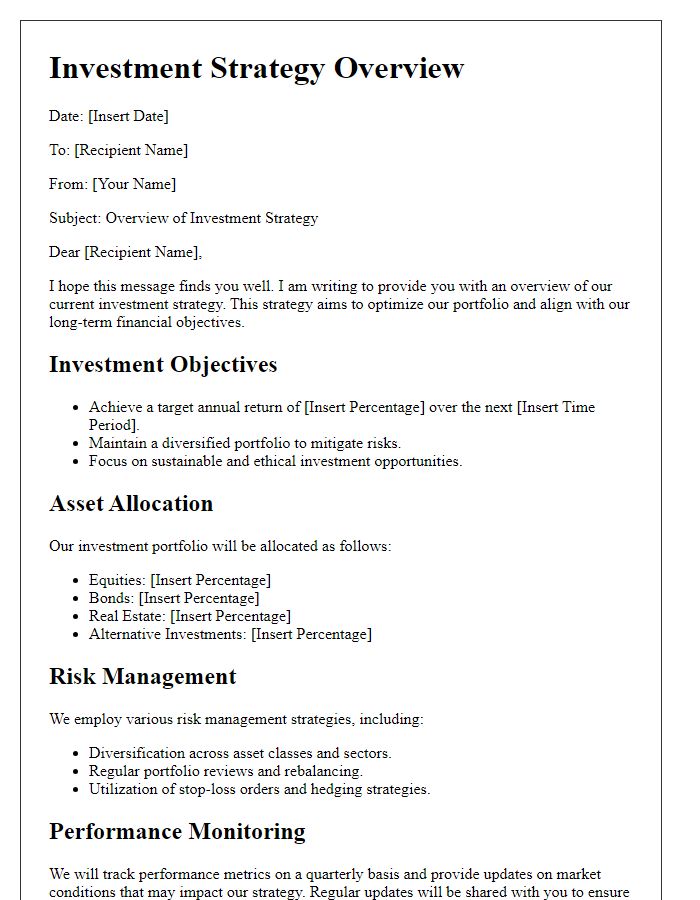 Letter template of investment strategy overview