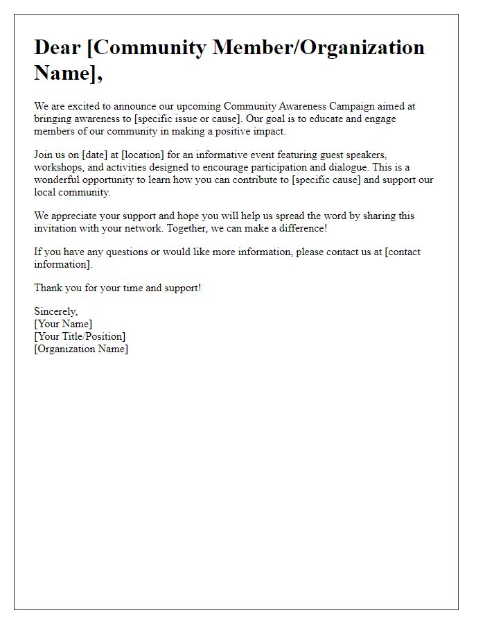 Letter template of community awareness campaign