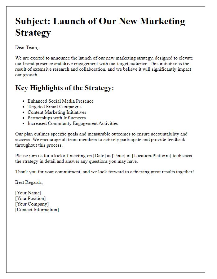 Letter template of marketing strategy launch