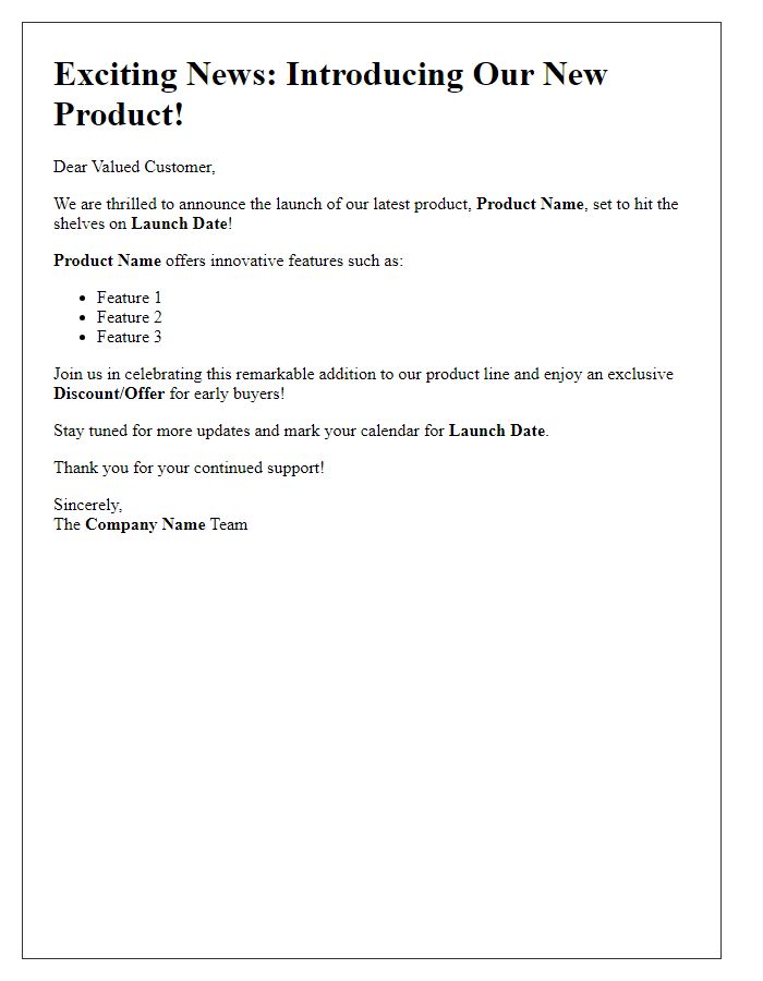 Letter template of new product campaign announcement