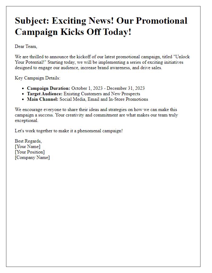 Letter template of promotional campaign kickoff