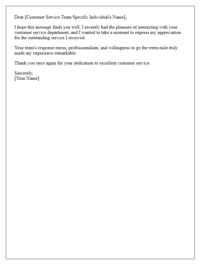 Letter template of appreciative customer service feedback introduction