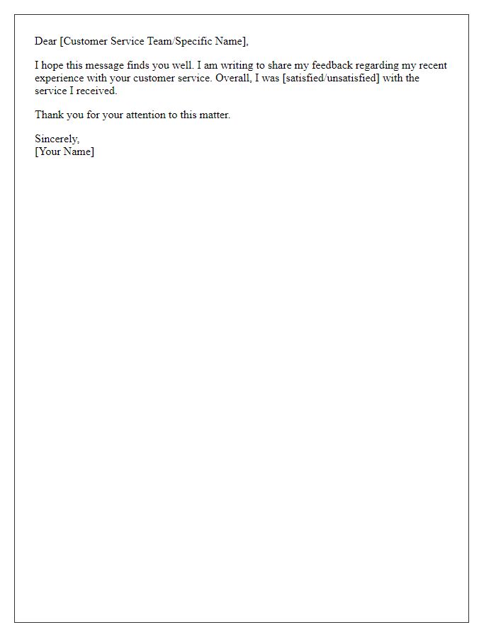 Letter template of concise customer service feedback introduction