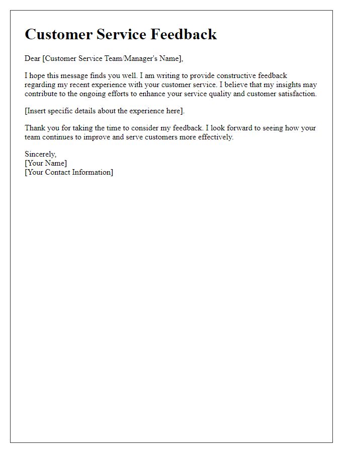 Letter template of constructive customer service feedback introduction