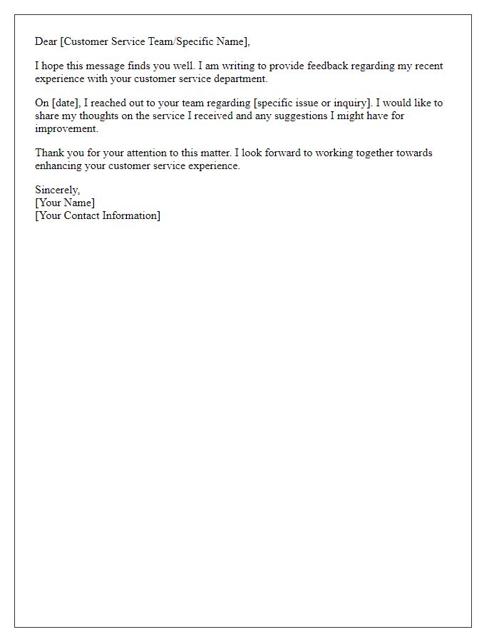 Letter template of formal customer service feedback introduction