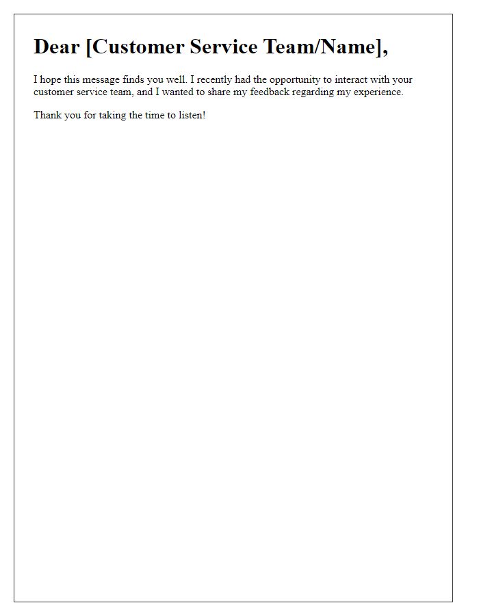 Letter template of informal customer service feedback introduction