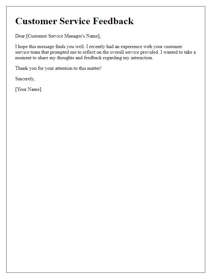 Letter template of reflective customer service feedback introduction