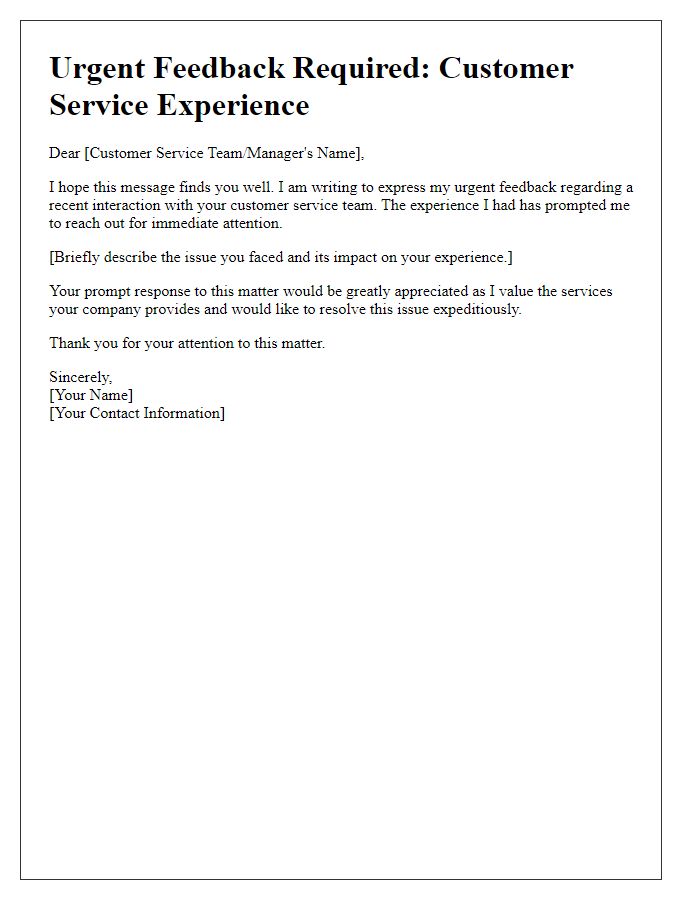 Letter template of urgent customer service feedback introduction