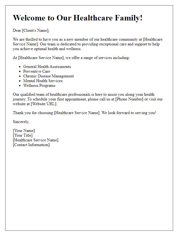 Letter template of healthcare service introduction for new clients.