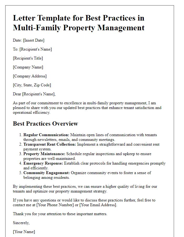 Letter template of best practices for multi-family property management