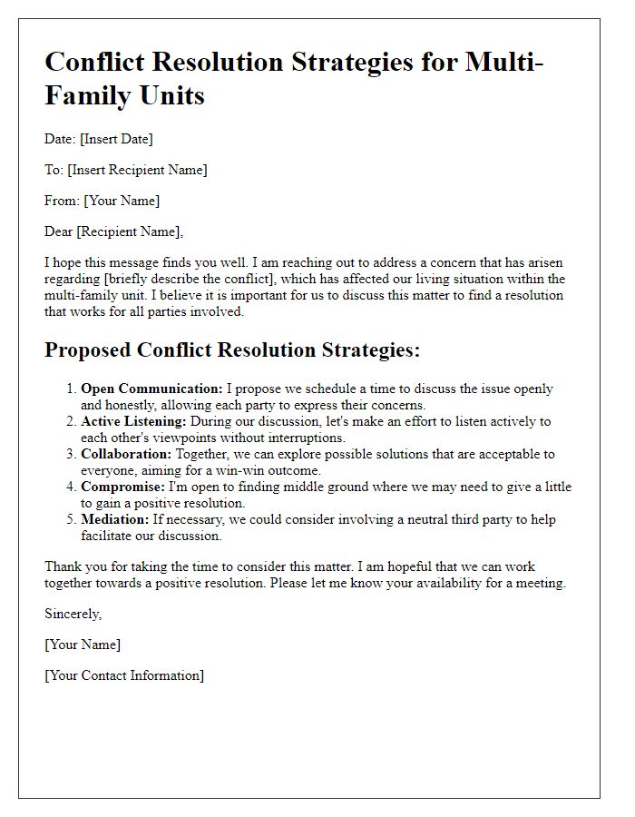 Letter template of conflict resolution strategies for multi-family units