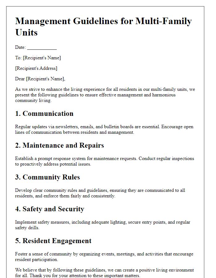 Letter template of guidelines for managing multi-family units effectively