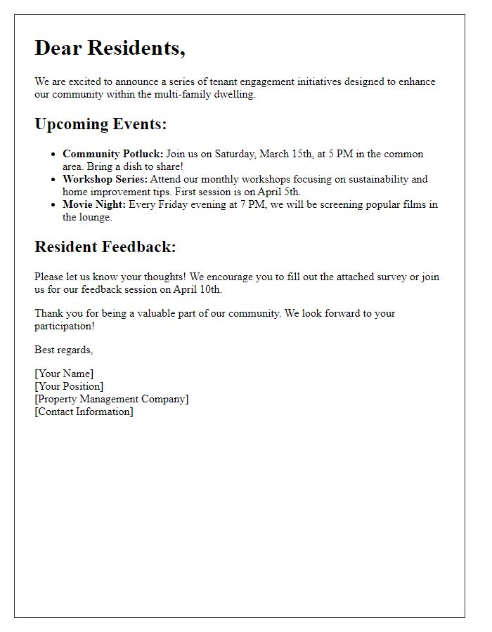 Letter template of tenant engagement initiatives in multi-family dwellings