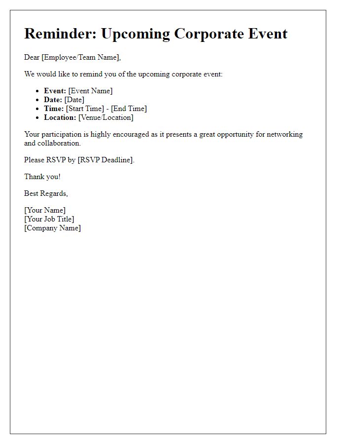 Letter template of corporate event reminder