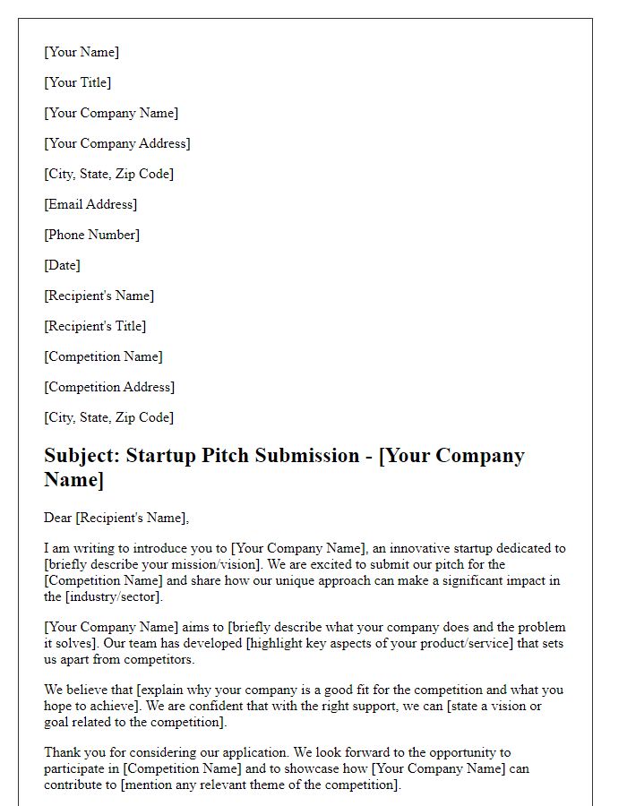 Letter template of startup pitch introduction for competition submissions