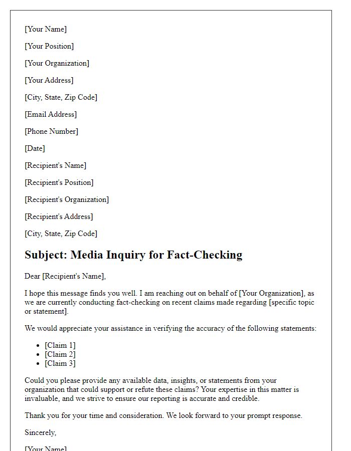 Letter template of media inquiry for fact-checking