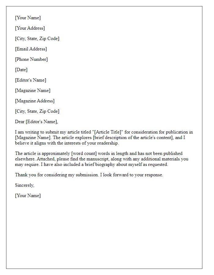 Letter template of article submission for magazine publication