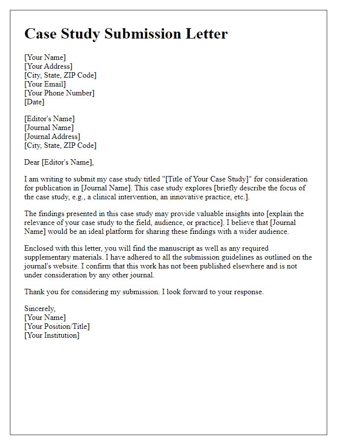 Letter template of case study submission for professional publication