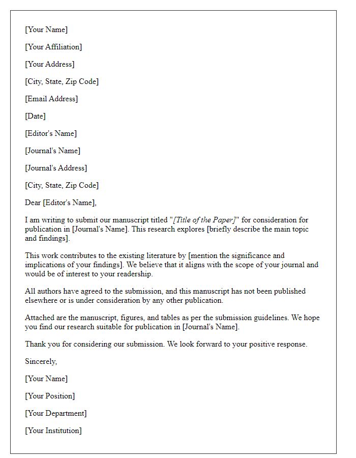 Letter template of research paper submission for peer review