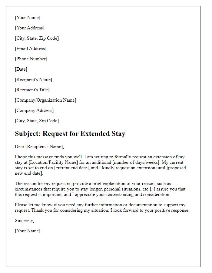 Letter template of extended stay request