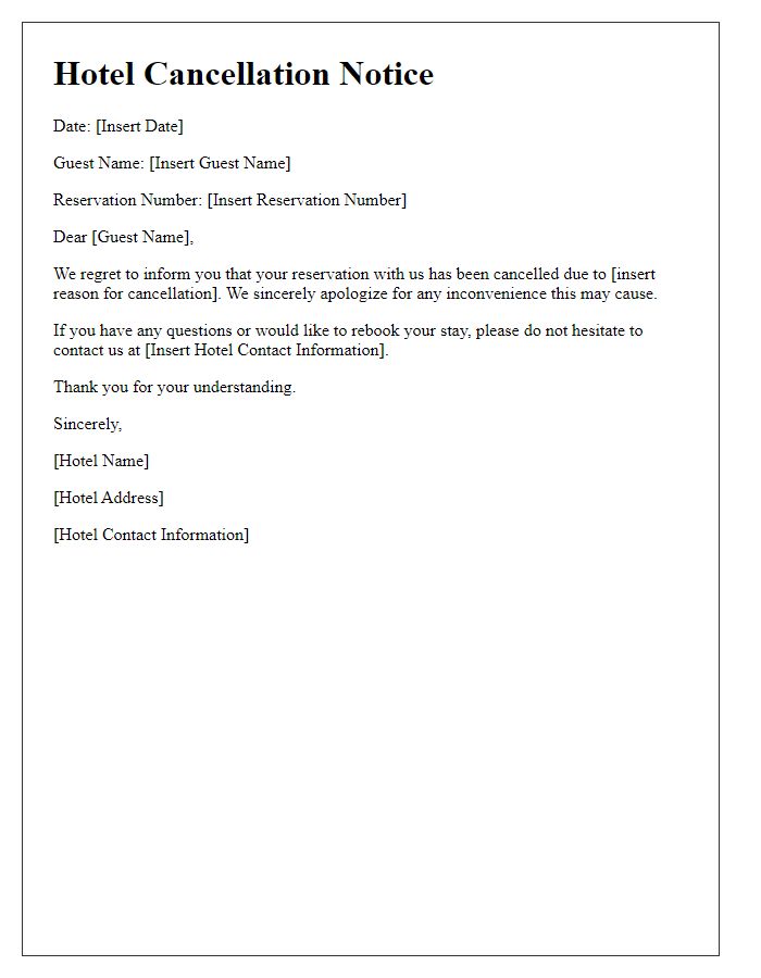 Letter template of hotel cancellation notice