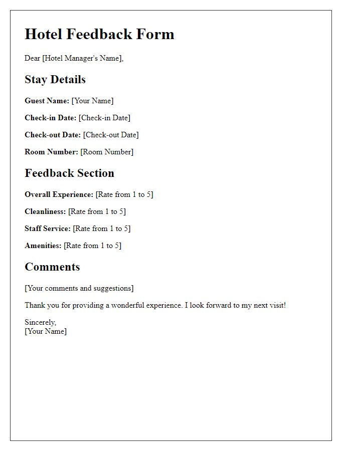 Letter template of hotel feedback and review