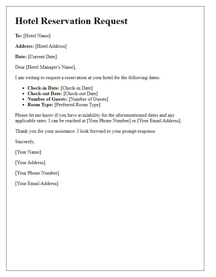 Letter template of hotel reservation request