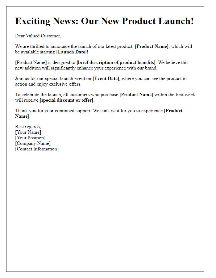 Letter template of product launch announcement for customers