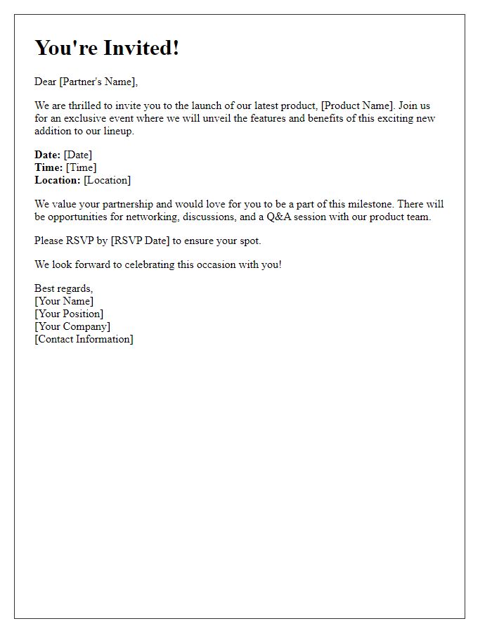 Letter template of product launch invitation for partners