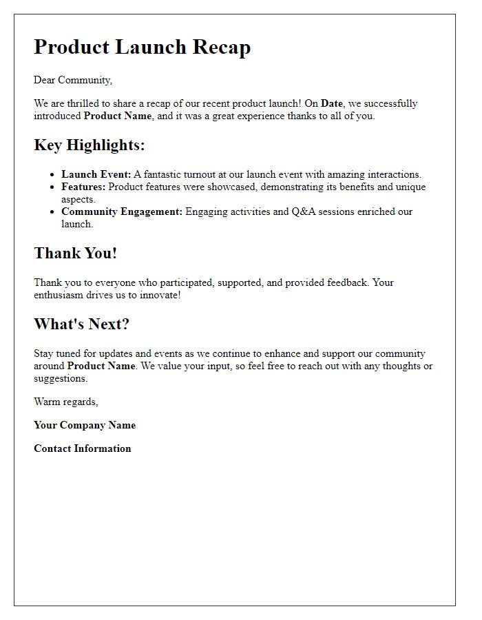 Letter template of product launch recap for community engagement