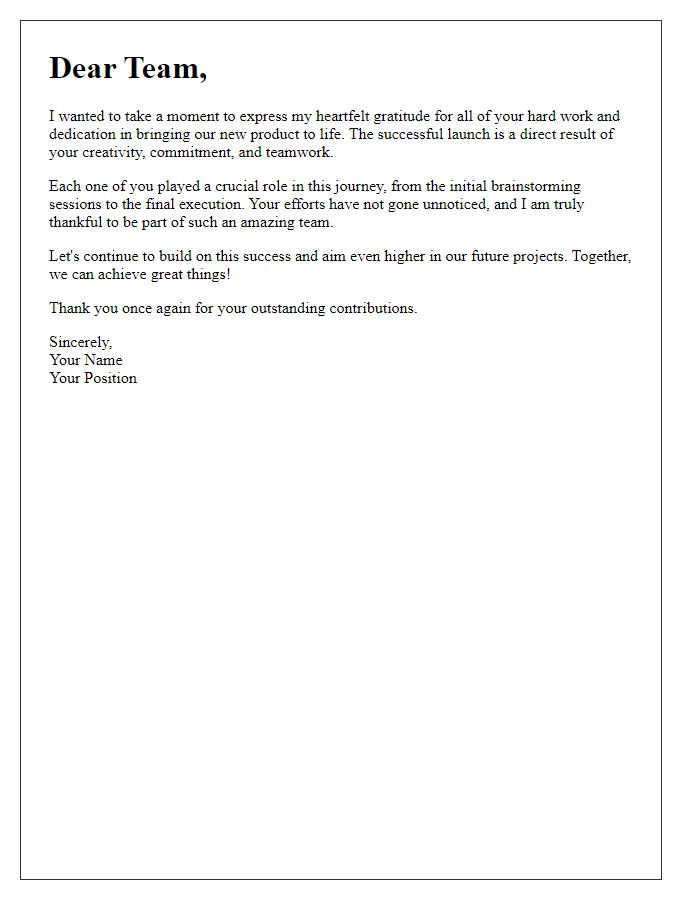 Letter template of product launch thank you for team members