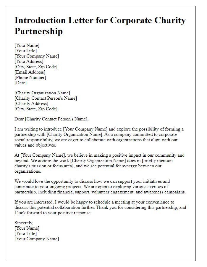 Letter template of introduction for a corporate charity partnership