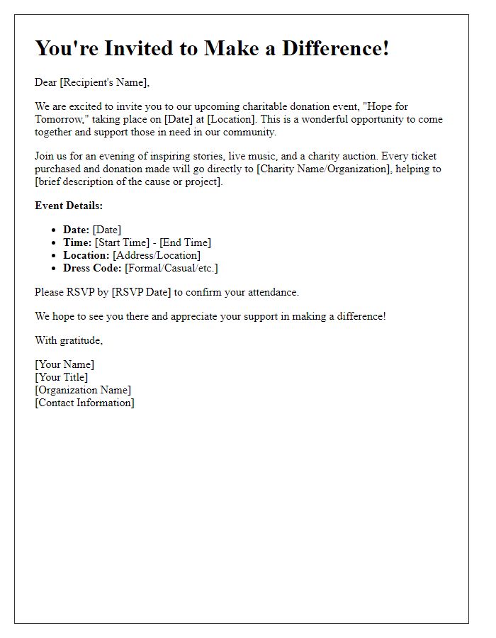 Letter template of invitation for a charitable donation event