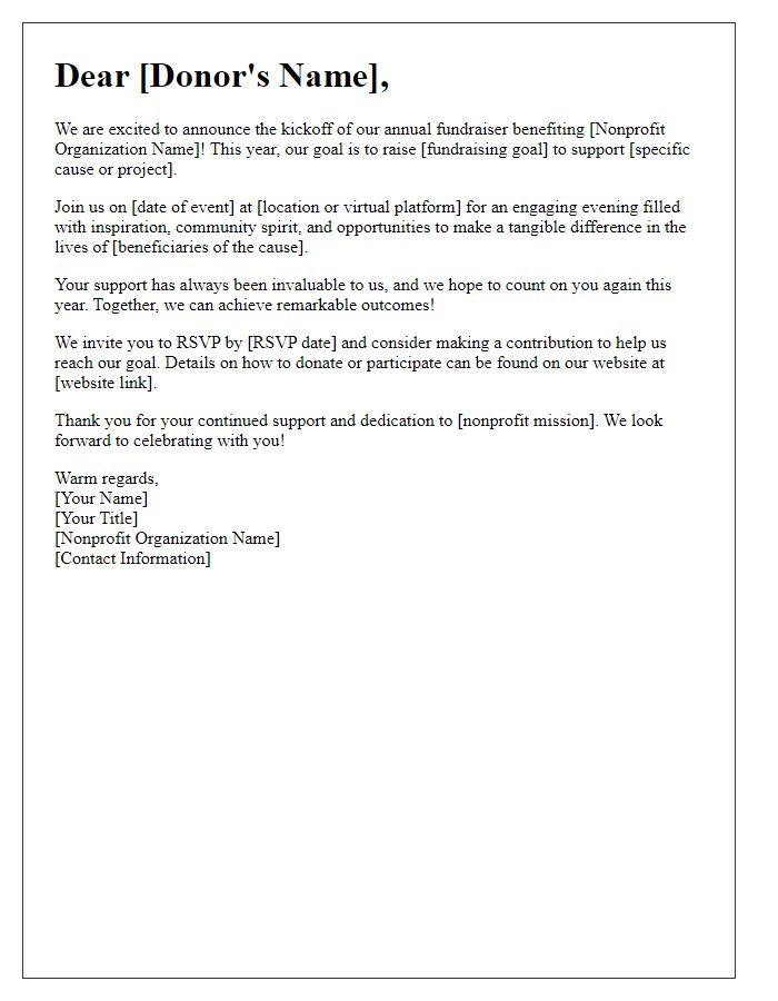 Letter template of kickoff for a nonprofit fundraiser