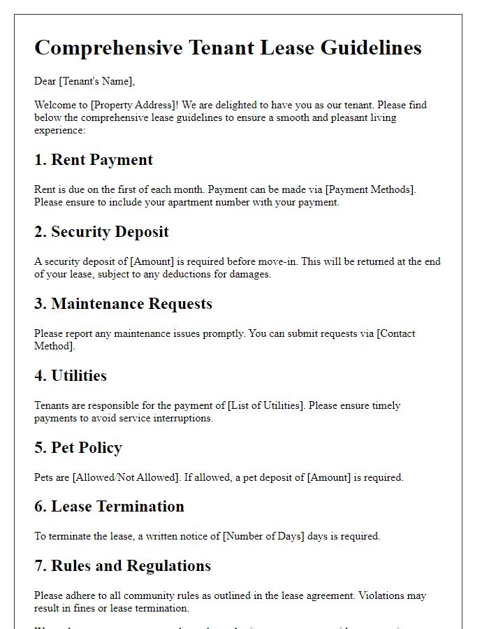 Letter template of comprehensive tenant lease guidelines