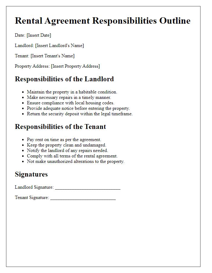 Letter template of rental agreement responsibilities outline