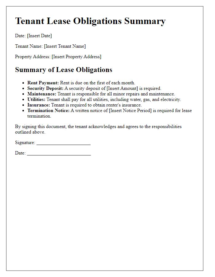 Letter template of tenant lease obligations summary