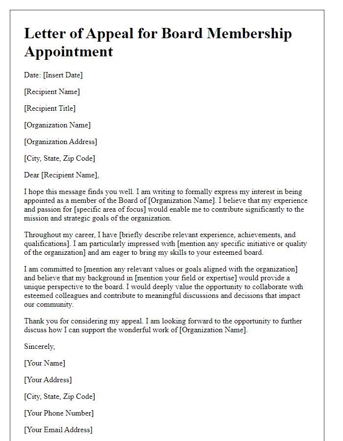 Letter template of appeal for board membership appointment