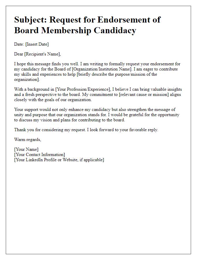 Letter template of endorsement request for board membership candidacy