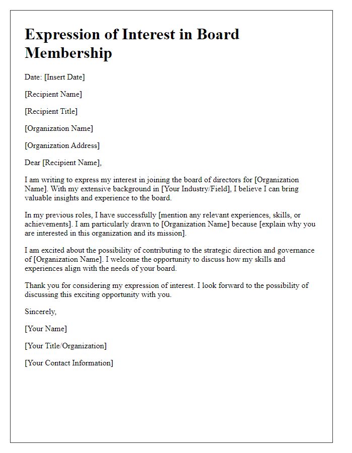 Letter template of expression of interest in board membership