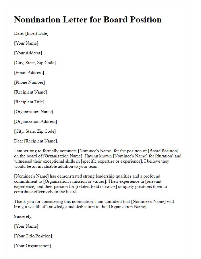 Letter template of nomination for board position introduction